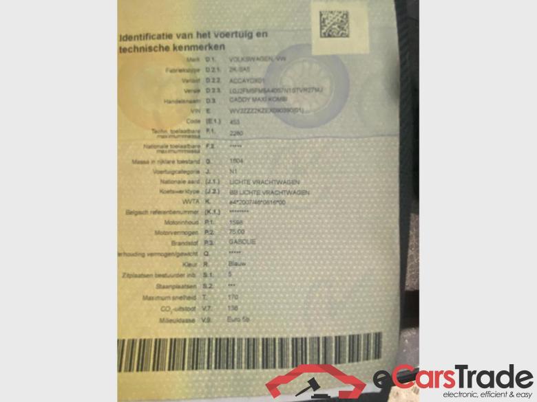 VOLKSWAGEN Caddy Maxi Life 2PLC Caddy Maxi Trendline 7-zetels Wielbasis 3006 mm Totaal gewicht  Motor 1.6 TDI 102pk (75KW) Versnellingsbak #6